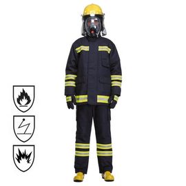 EN469 Nomex Du Pontの消防士のスーツの反静的で黒い/蛍光色